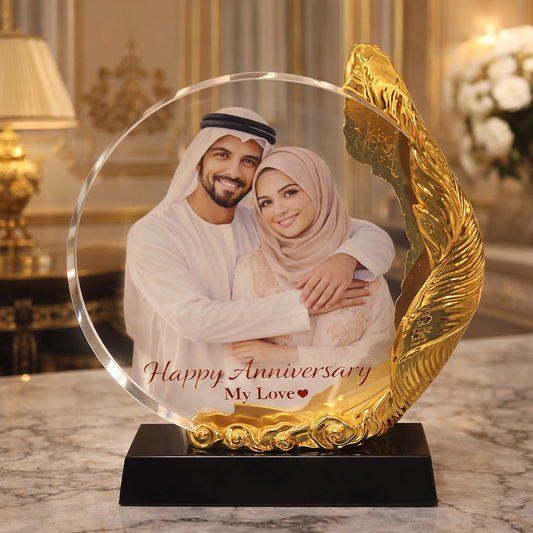 Luxury Personalized Crystal Photo Trophy – Gold Edition